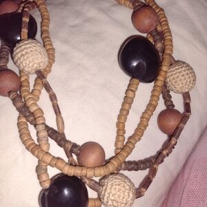Handcrafted Wooden Beaded Necklace - Brown and Black